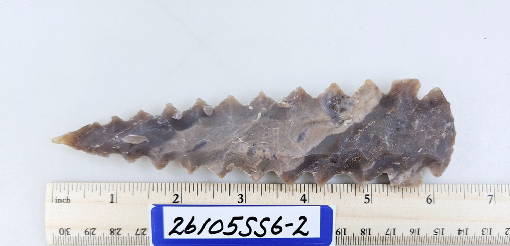 6.25" Serrated Spearhead - Lance Head - Drill Point - Knife - Hand Knapped Agate