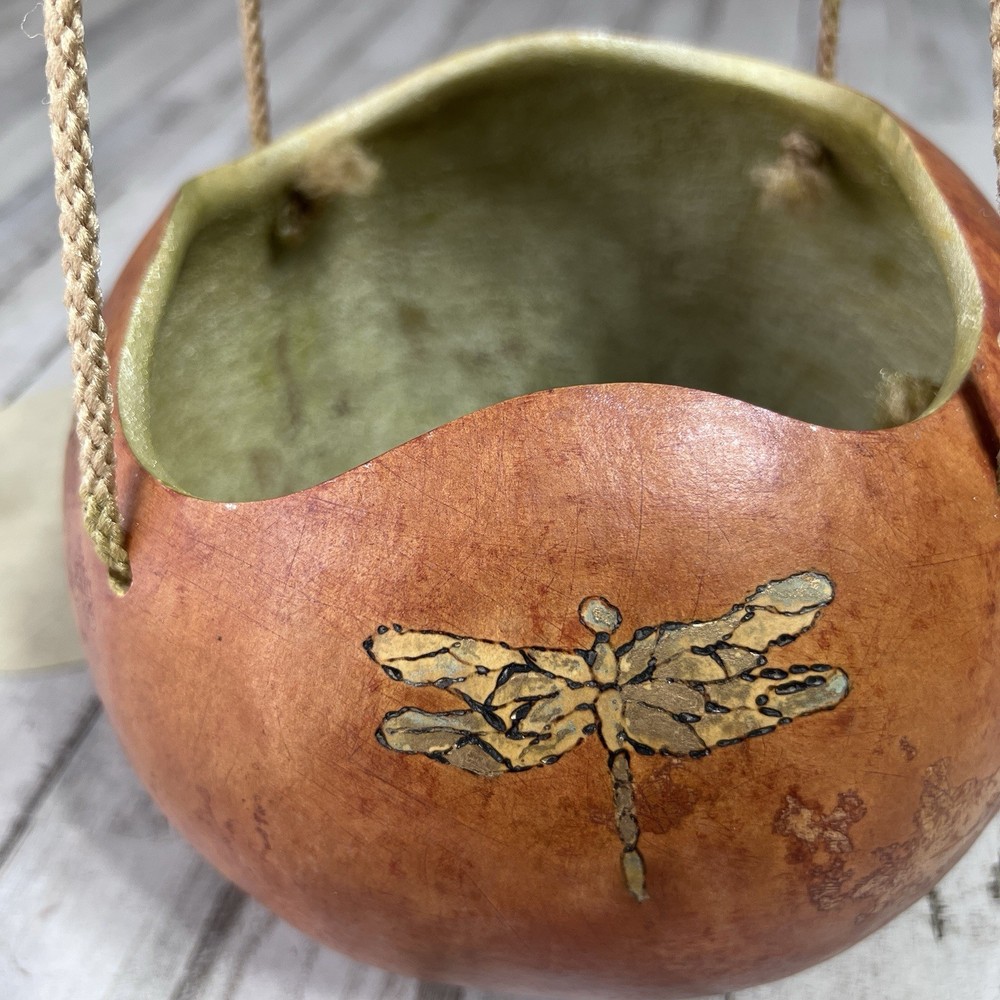 Gourd Hanging Pot with Painted Dragonflies Design