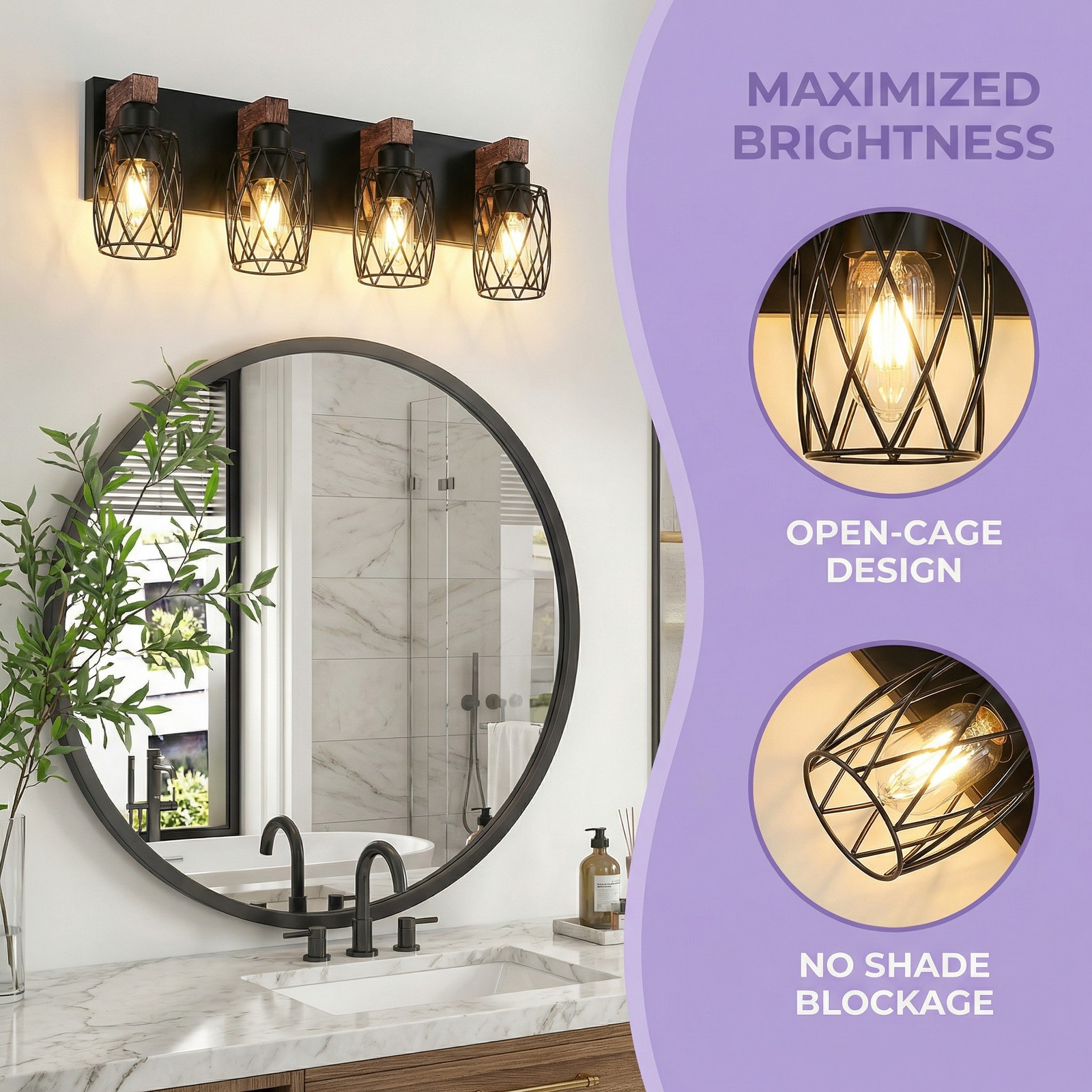 24" Rustic Caged Vanity Light 4 Lights Bathroom Mirror Wall Lamp Sconce Fixture