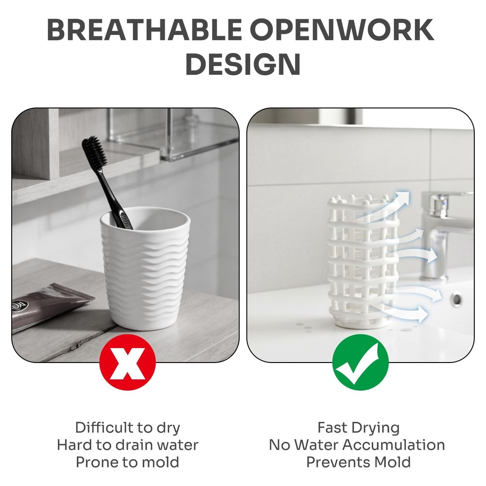 Ceramic Toothbrush Holder, Boho Woven Grid Bathroom Cup, Breathable Openwork ...
