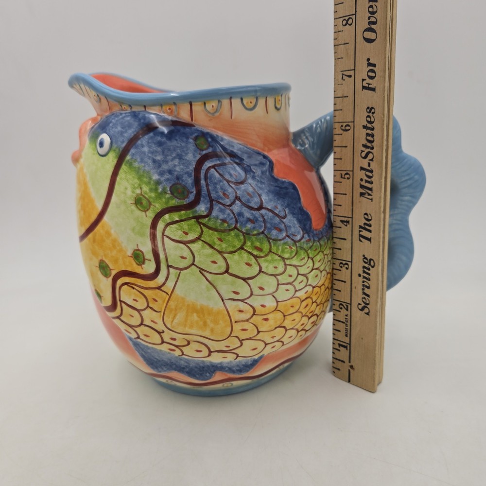 Multi Colored Fish Ceramic Pitcher by Bella Casa ( Ganz ) | Double Sided
