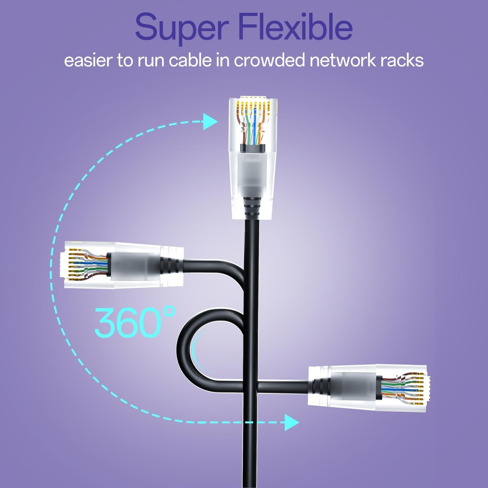 Cat6a Patch Cables 0.5ft (10 Pack) Slim, Cat6 Ethernet Patch Cable Pure Coppe...