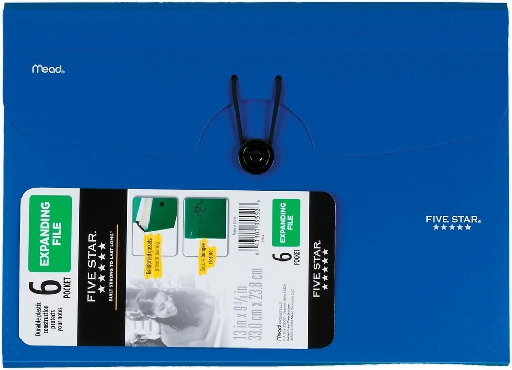 Five Star 6 Pocket Plastic Expanding File Select Color