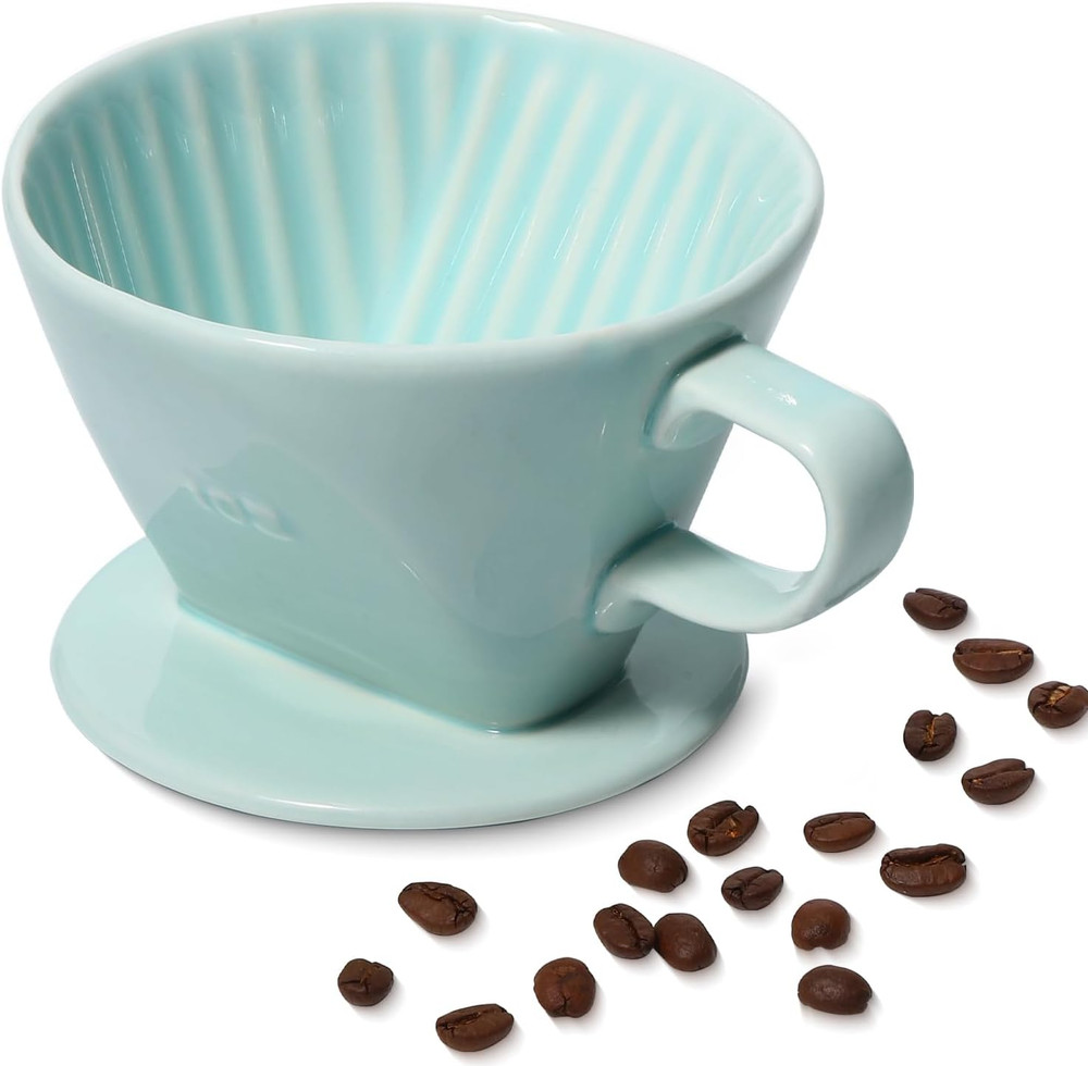 Pour over Ceramic - Coffee Dripper Ceramic Coffee Maker with 3 Holes Flat Bottom