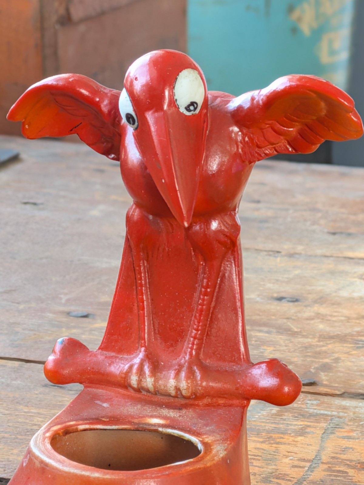 ***RARE*** Schafer Vater Vintage Halloween Red Crow w/Large Bone Ink Well Stand