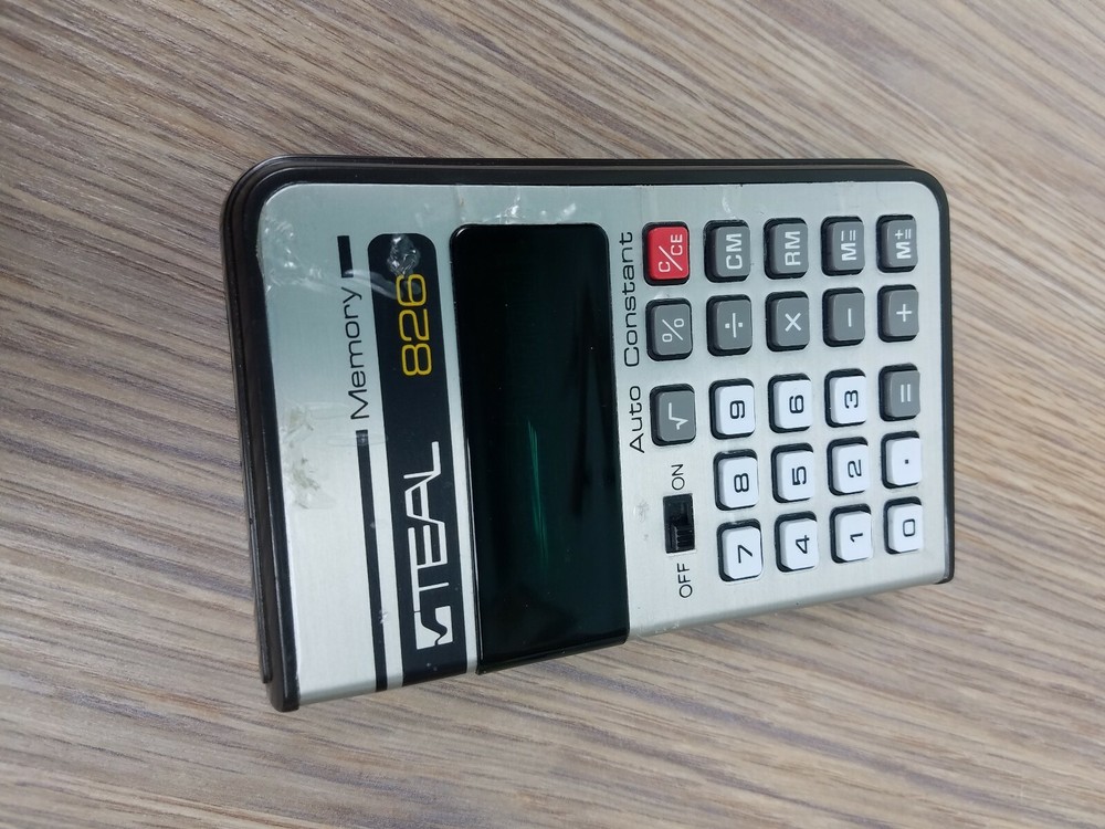 Vintage Teal Memory 826 Electronic Math Calculator Pocket Protector-Nerdy Cool