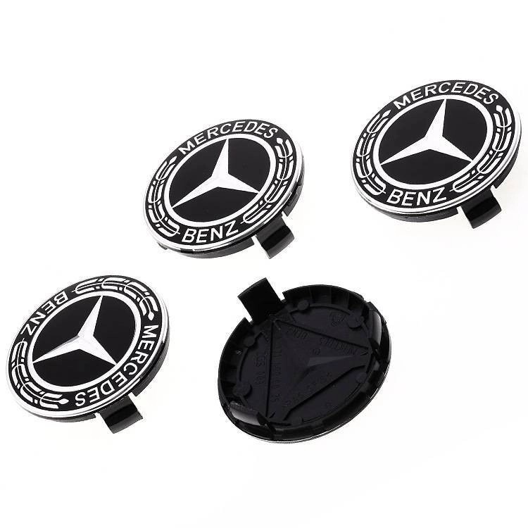 4PCS For Mercedes Benz Wheel Rims Center Hub Caps Wreath AMG 75mm Black Classic
