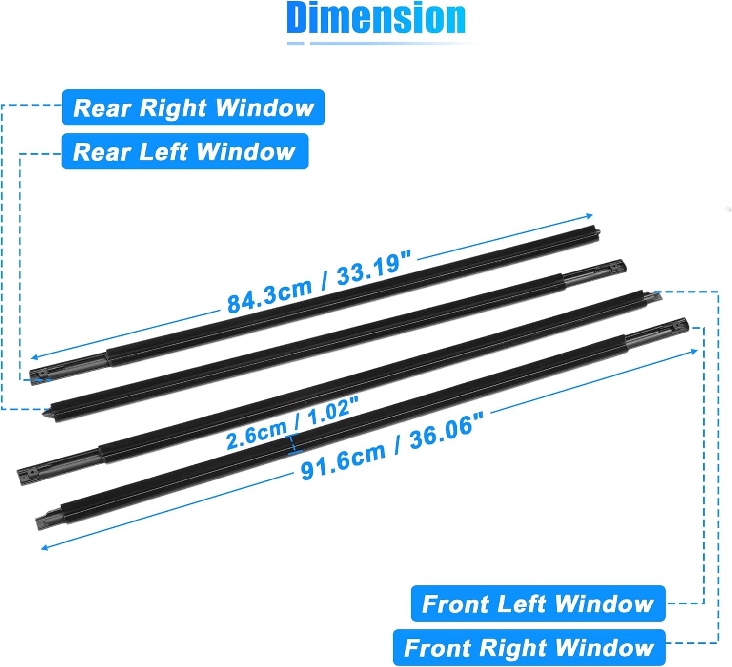 4pcs Weatherstrip Window Trim Seal Belt Car Outside Window Seal Belt for 1500 2