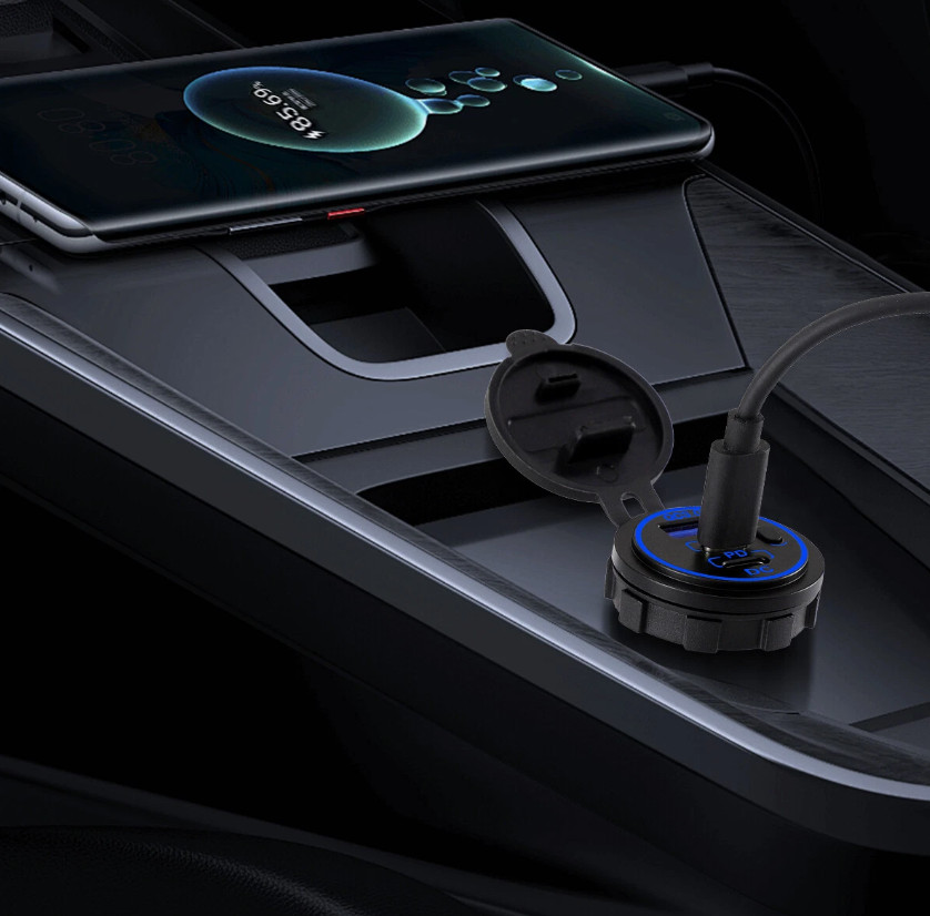 12V-24V QC3.0 + PD USB C Car Fast Charger Power Socket Outlet for Boat RV Marine