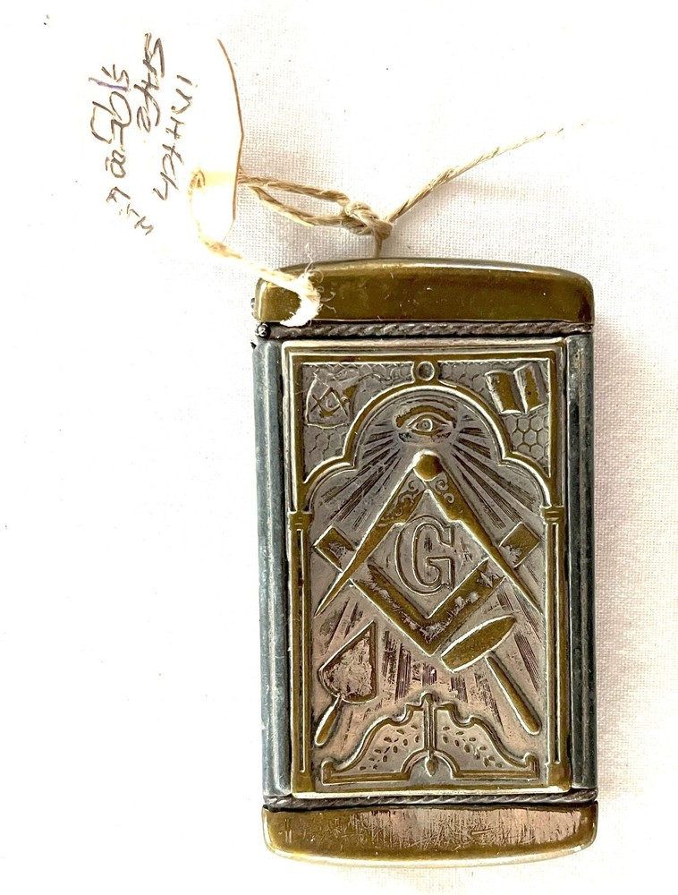 19th century Brass Flip Top Match Safe with Masonic Emblems