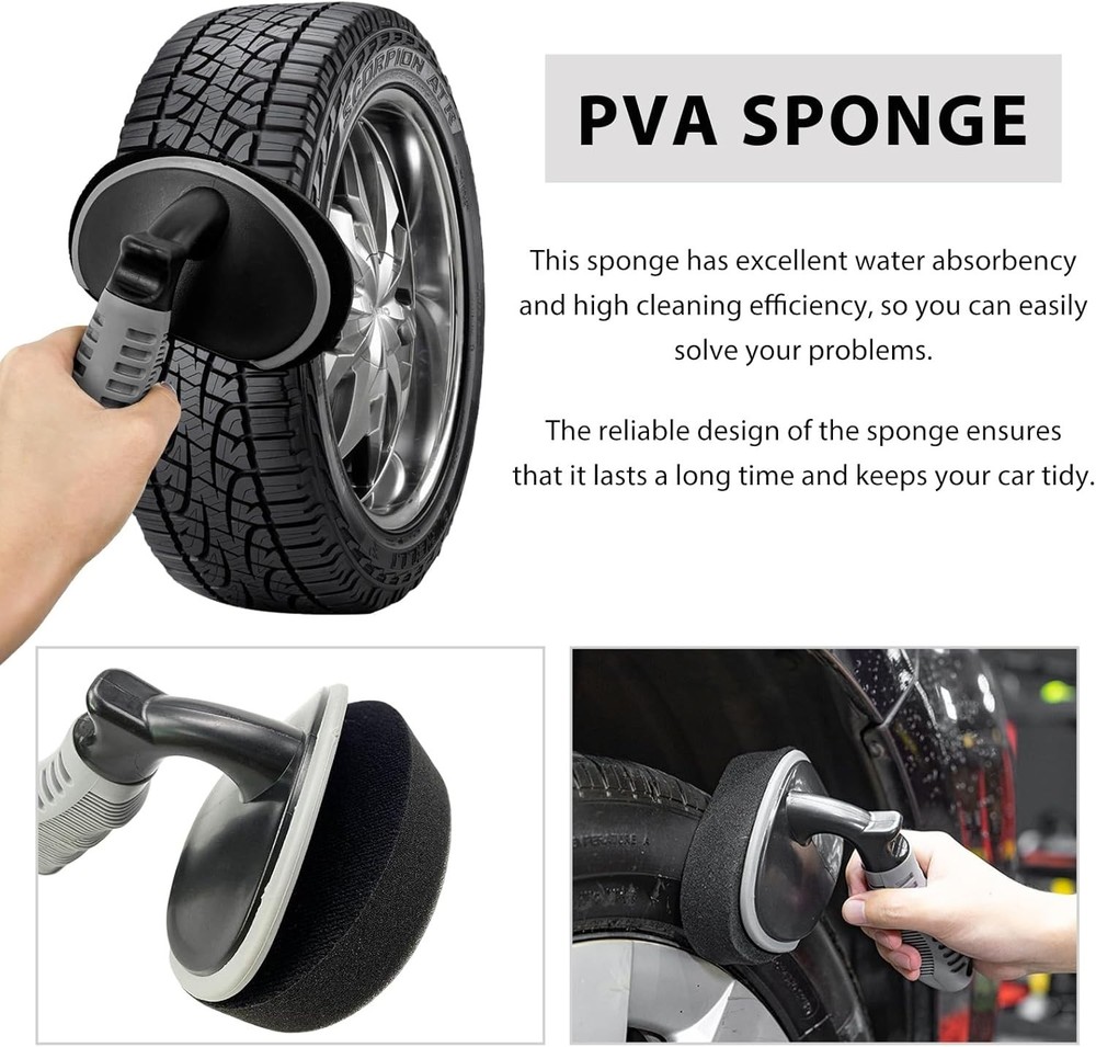 High-Density Sponge Tyre Dressing Applicator Pad with Curved Handle, Reusable...