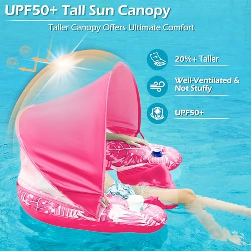 Pool Float with Canopy - Inflatable Pool Floaties Adult Floating Large Rose