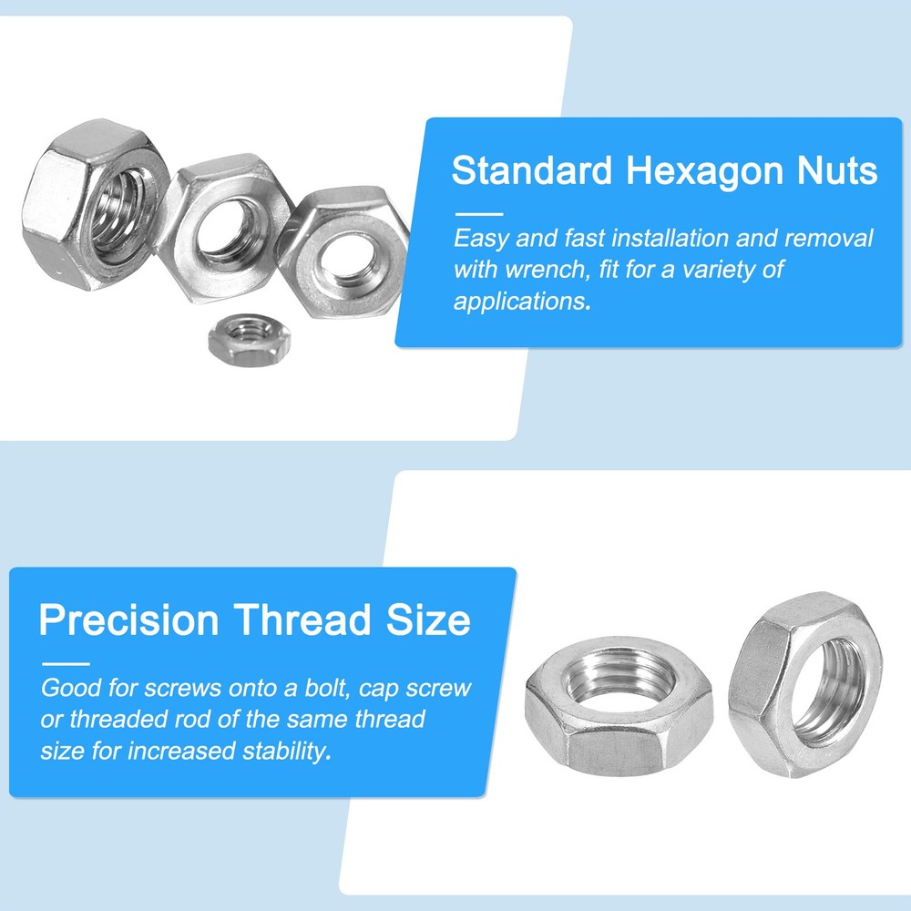 Hex Nuts (3/4"-10) 5Pcs 316 Steel Coarse Thread Nut Silver