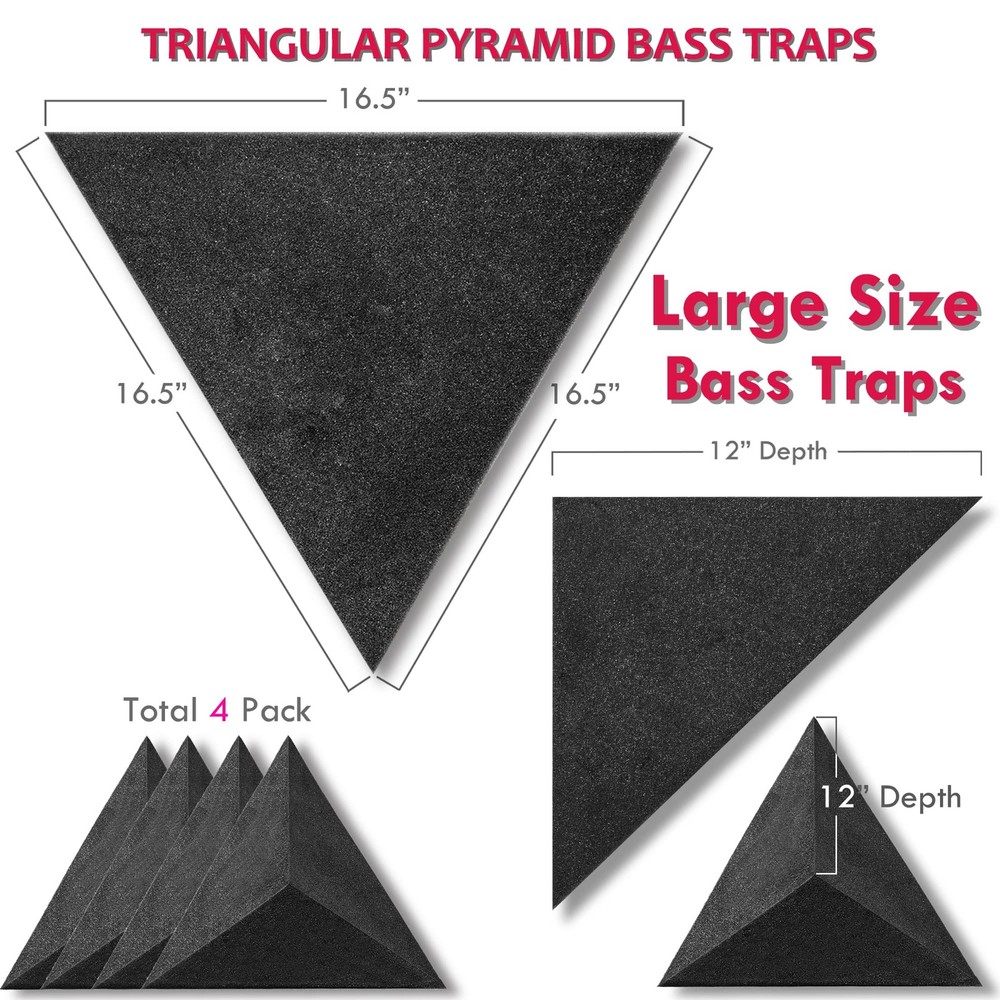 Foroomaco 4 Pack Bass Traps for Ceiling Corner Triangular Pyramid