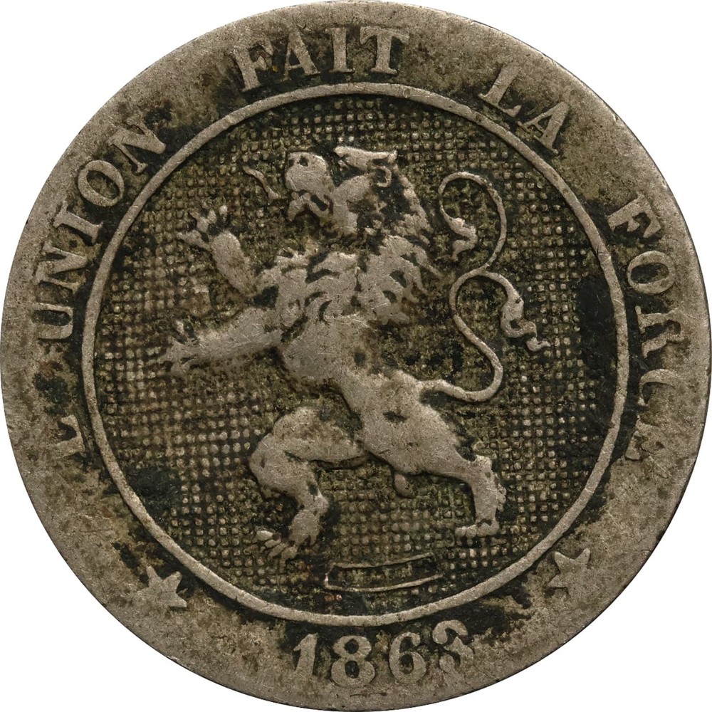 Belgium 1863 5 centimes ERROR Planchet in archival holder with printed insert