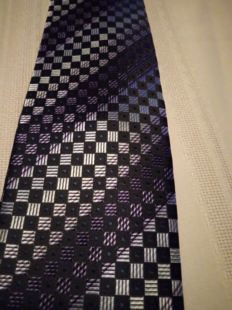 MENS NECK TIE SILK COVINGTON BLACK SILVER GRAY PATTERN