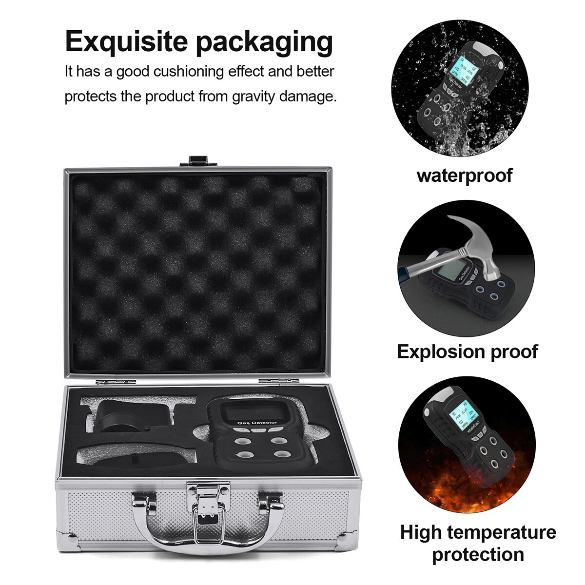 4-Gas Monitor Meter Tester Analyzer Portable Gas Detector Rechargeable Gas Clip