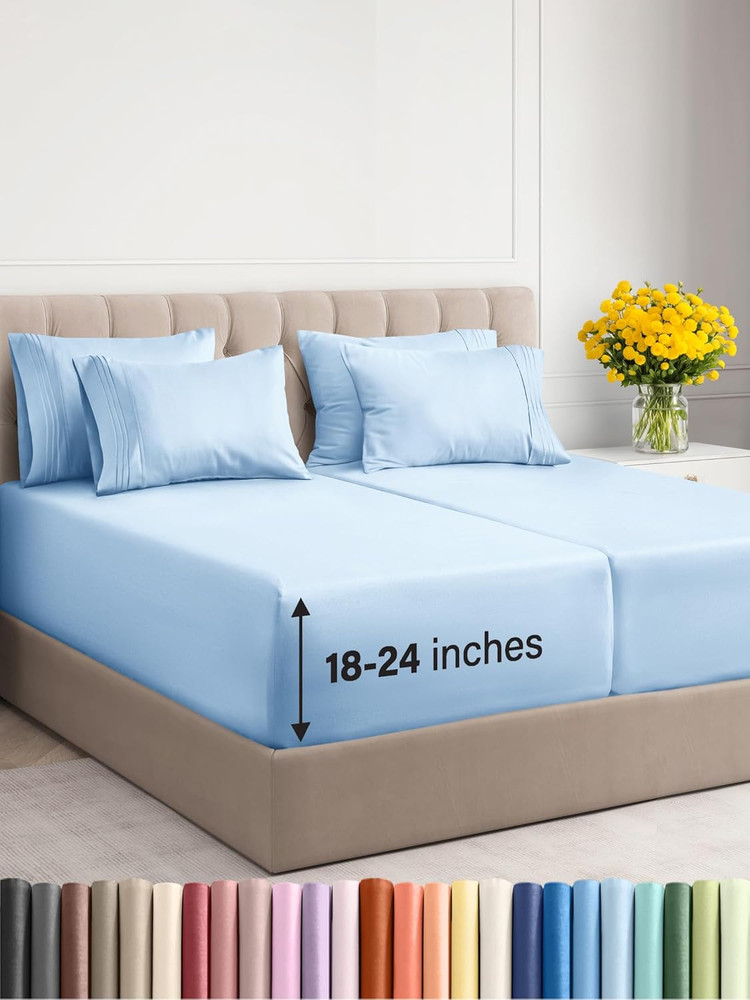 Extra Deep Split King Sheet Set - 7 Piece Breathable & Cooling Sheets - Hotel Lu