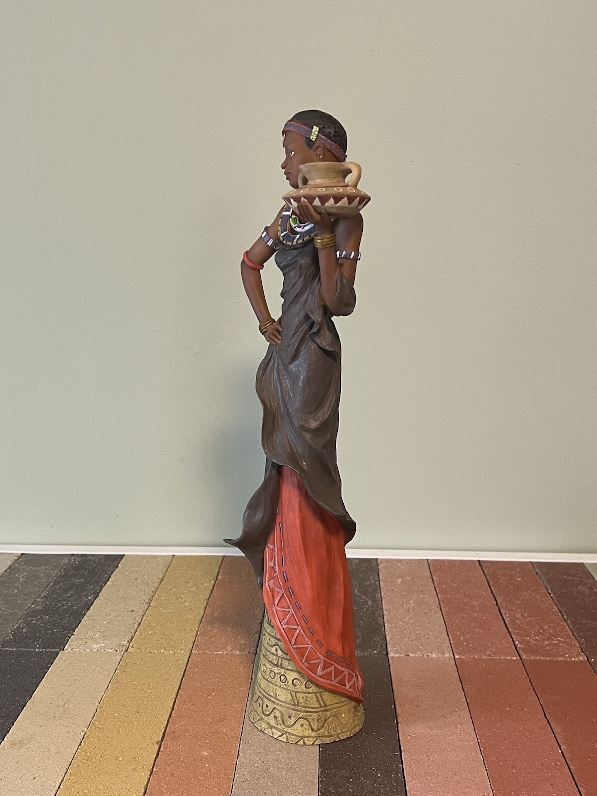 African Maasi Tribe Woman 16” Rare Resin Figure Sculpture Native Decor Statue