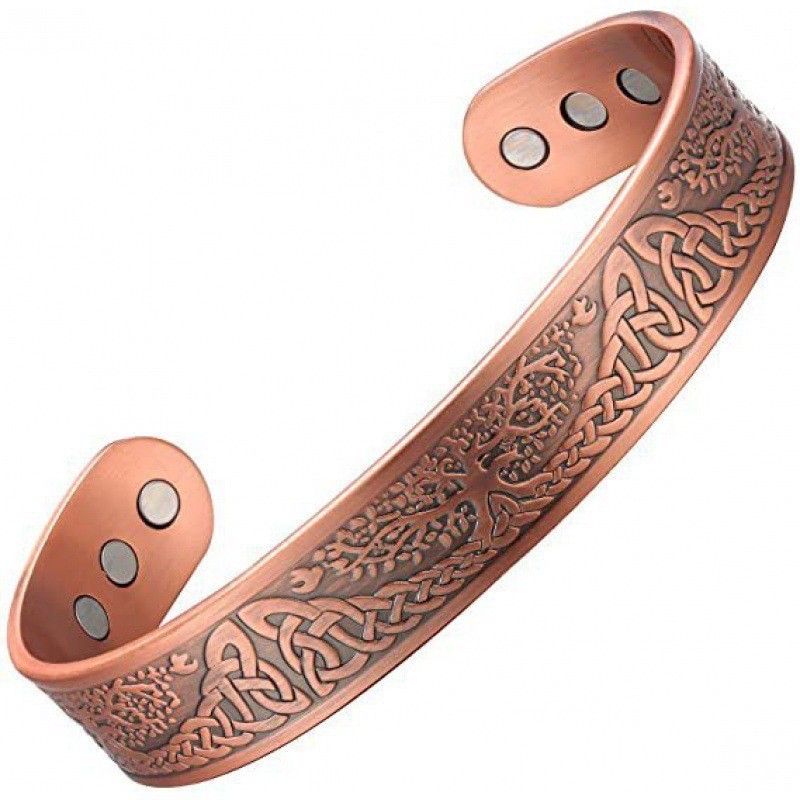 Men's Bracelet Magnetic Solid Pure Copper Bangle Tree Therapy Relief Arthritis