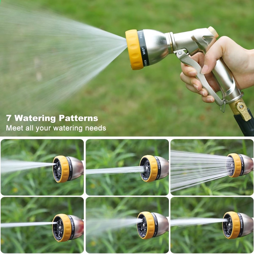 FANHAO Garden Hose Nozzle Sprayer, 100% Front Trigger - 7 Patterns, Silver