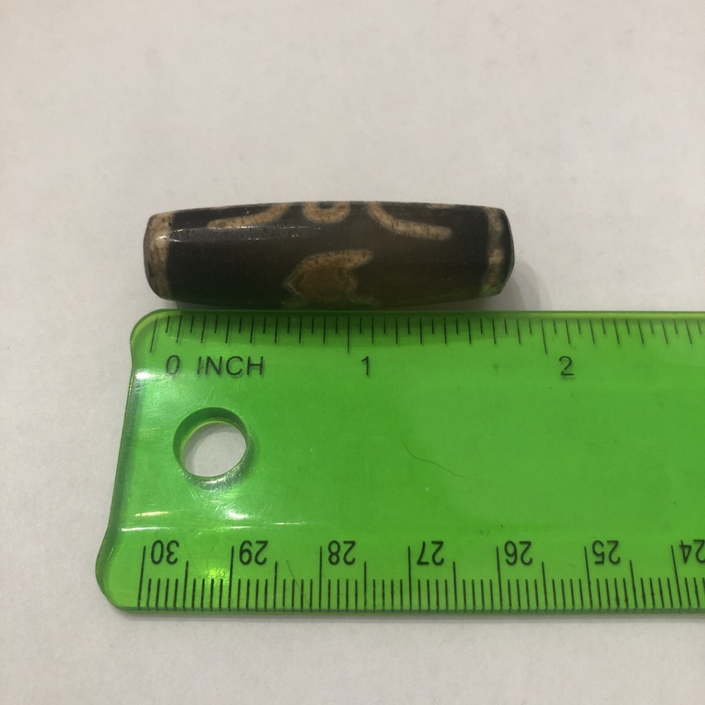 Tibetan Old Agate "Longevity / Bat" Dzi Bead
