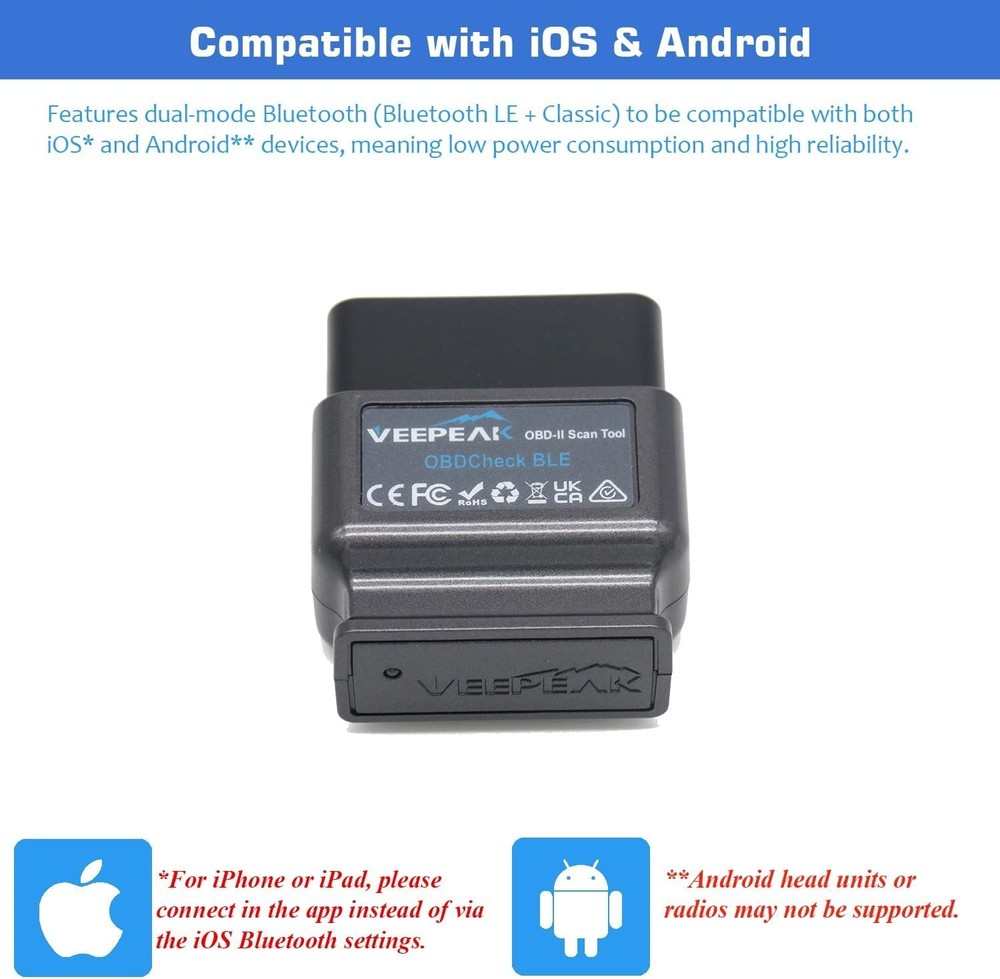 Veepeak OBDCheck BLE+ Bluetooth 4.0 OBD2 Scanner for iOS & Android, Car Code for