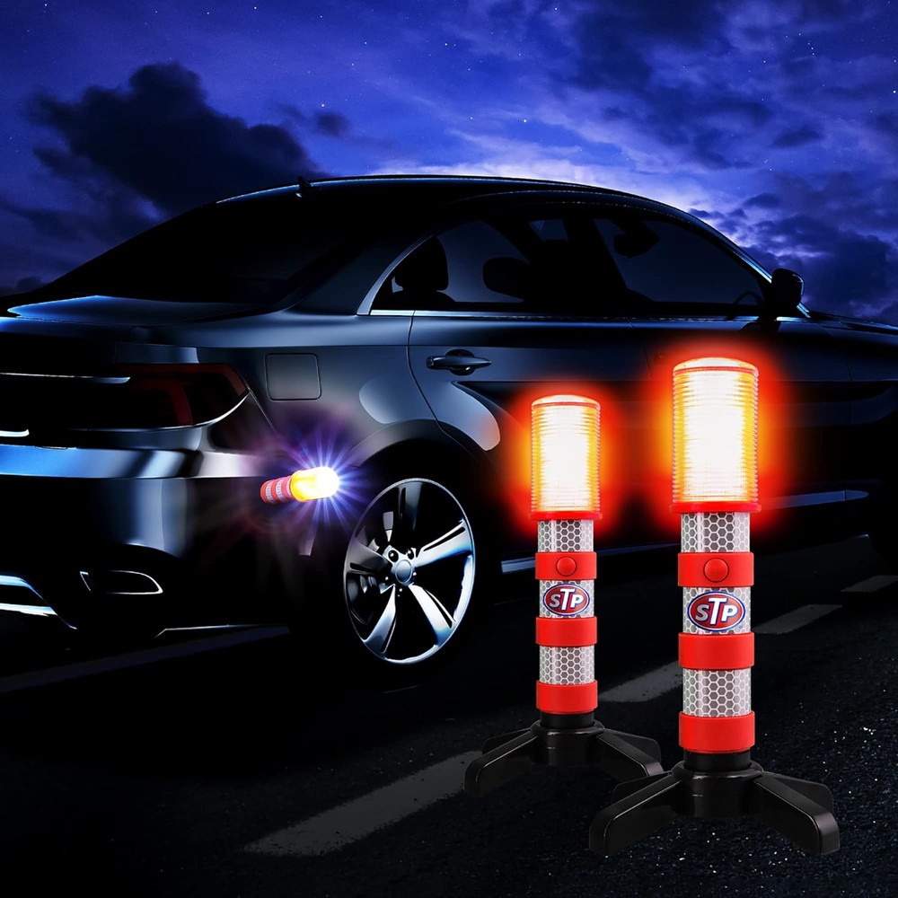 STP LED Road Flares, 3 Alert Lighting Modes: Flashing Red, Solid Red & White Fla