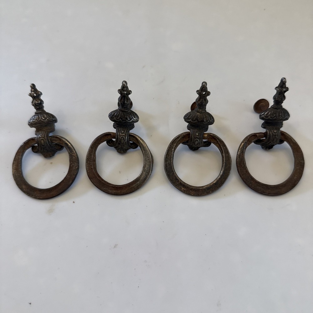 4 Vintage Brass Ornate Drop Ring Pulls
