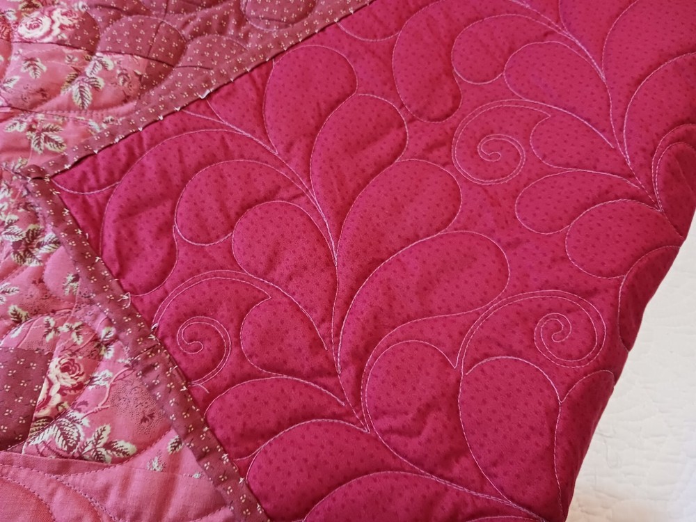 Pretty Handmade Patchwork Quilt Throw Blanket Diagonal Pattern Peach Rust 38x48"