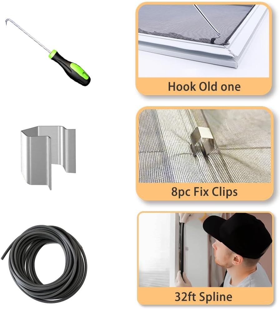 Screen Repair Kit, 4 in 1 Screen Roller Tools with Bearing & Removal Hook & Cli
