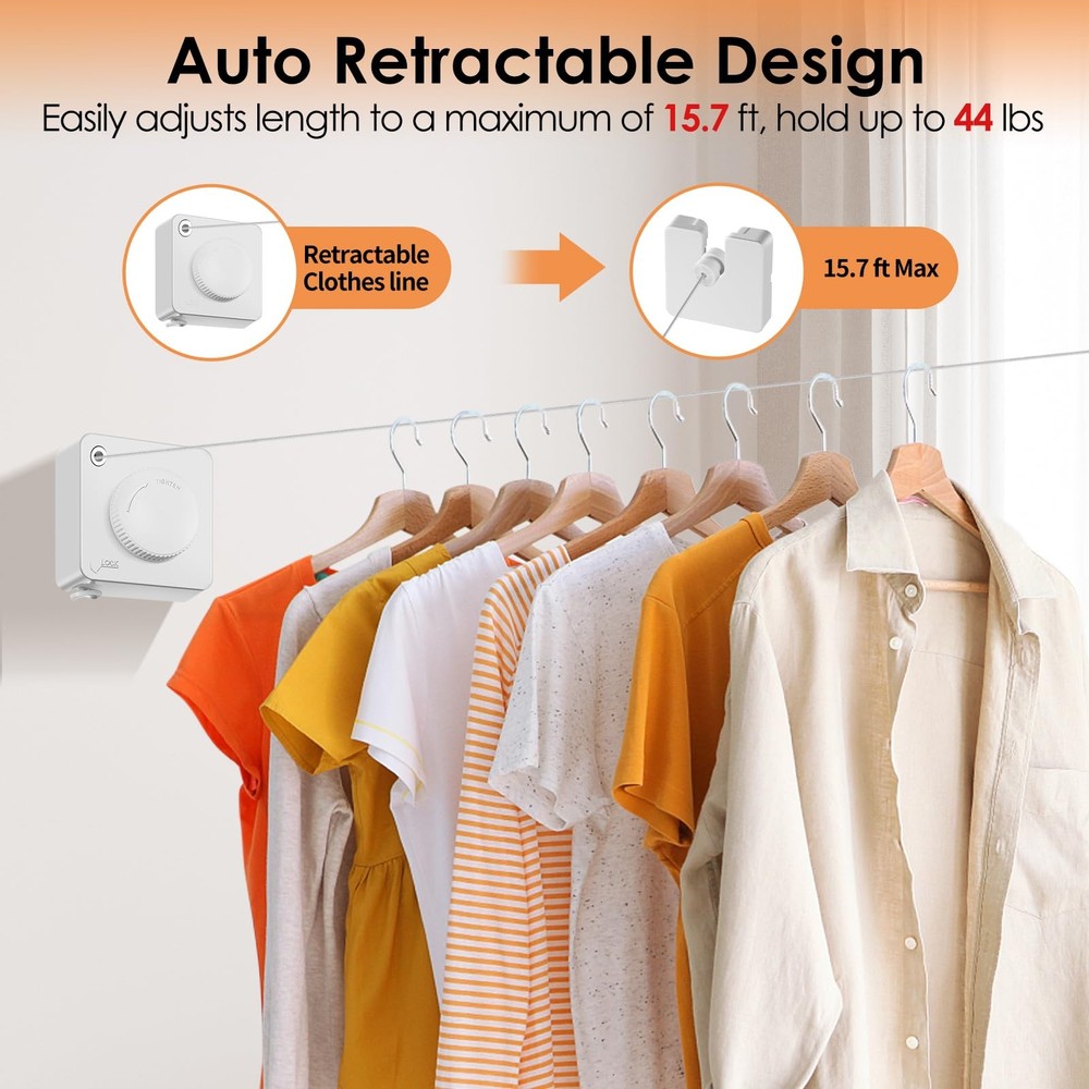 Yejay Retractable Clothesline Indoor, Non-Sagging Clothes Line Square, White