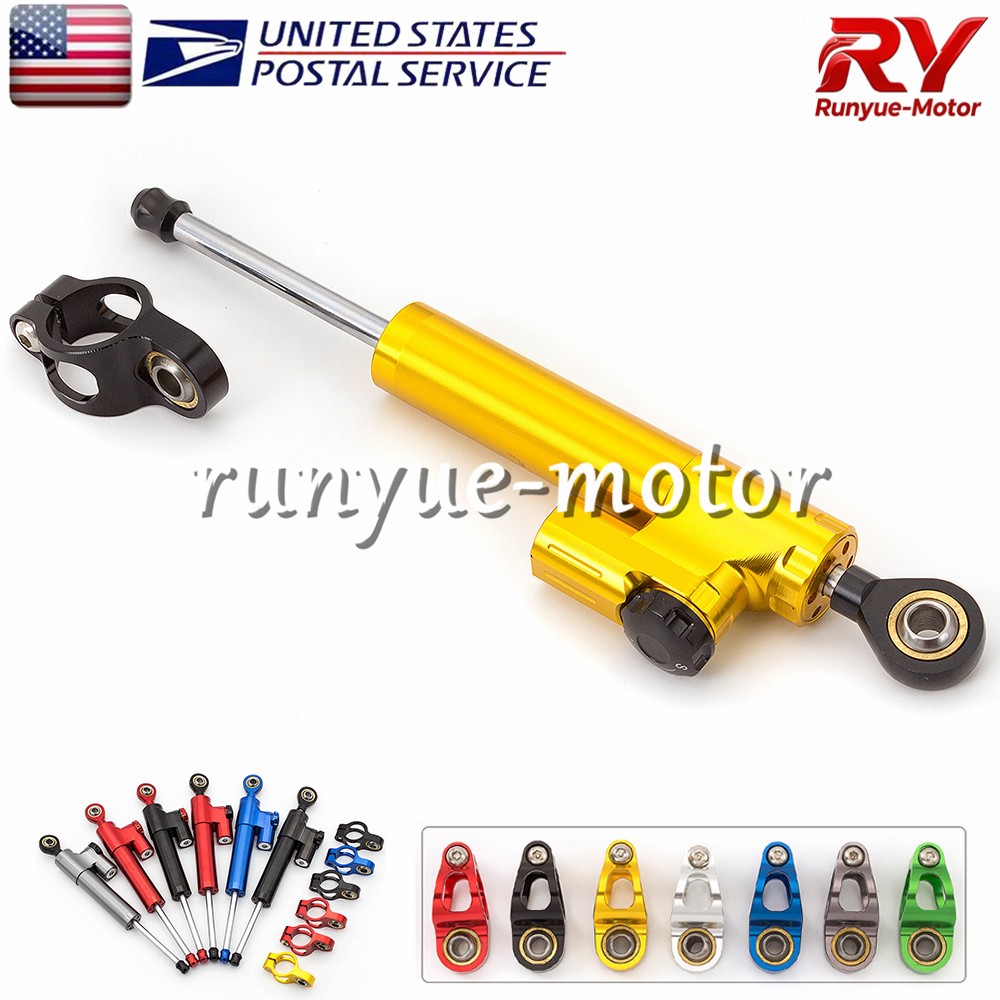 Gold CNC Adjustable Steering Damper Stabilizer Linear Control Universal Aluminum