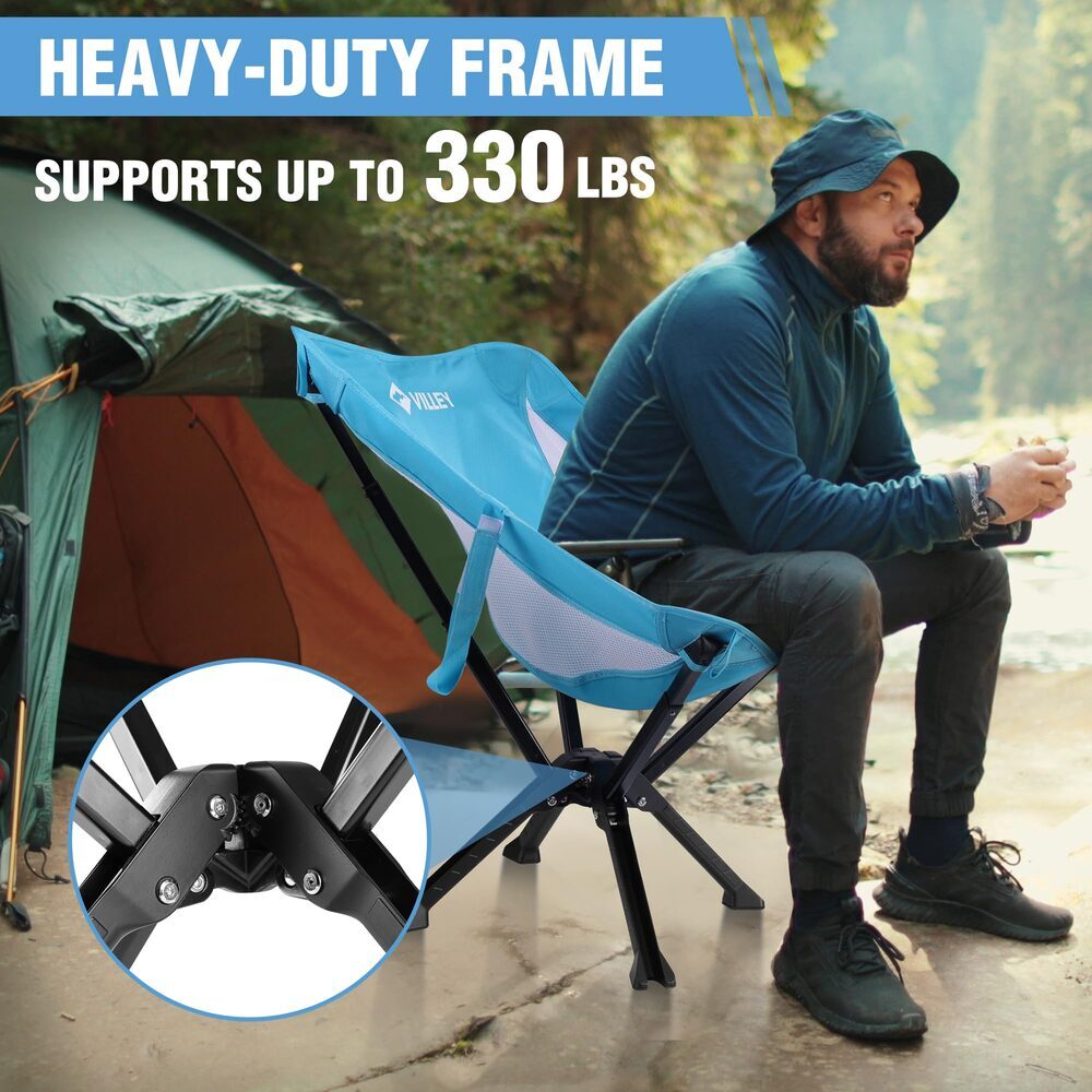 VILLEY 2-Pack Portable Folding Camping Chair 330LBS Load No Assembly Quick Setup