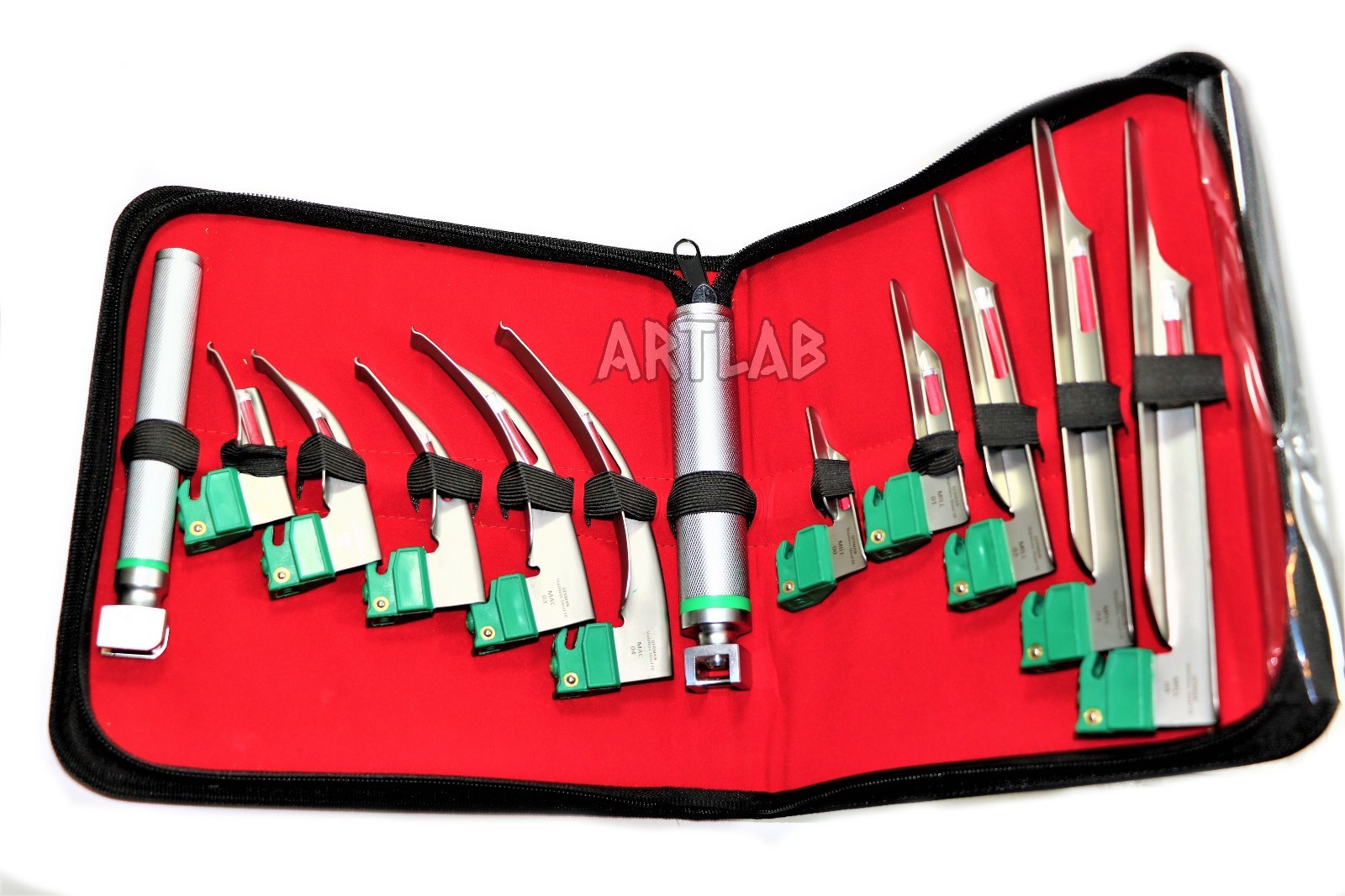 NEW! GERMAN FIBEROPTIC LARYNGOSCOPE SET MAC+MIL 12PCS INTUBATION BLADES + HANDLE