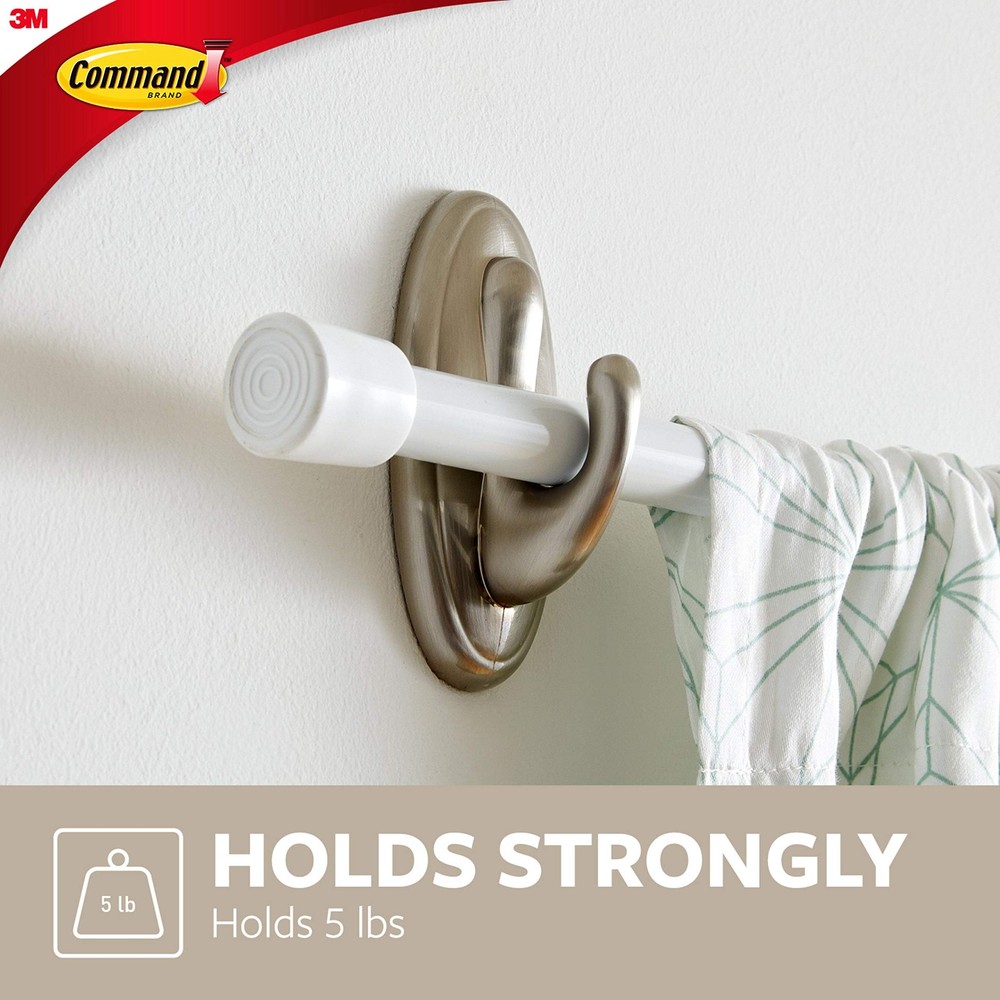 Command Curtain Rod Hooks, Large, Holds 5 Lbs (2 Pack), Brushed Nickel