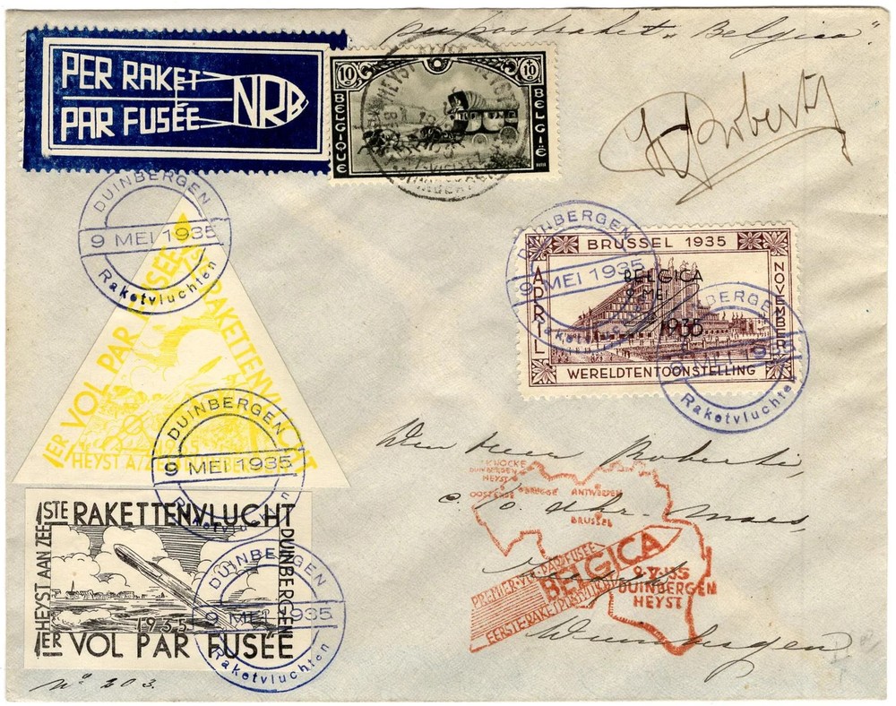 Belgium 1935 Rocket Mail, Signed