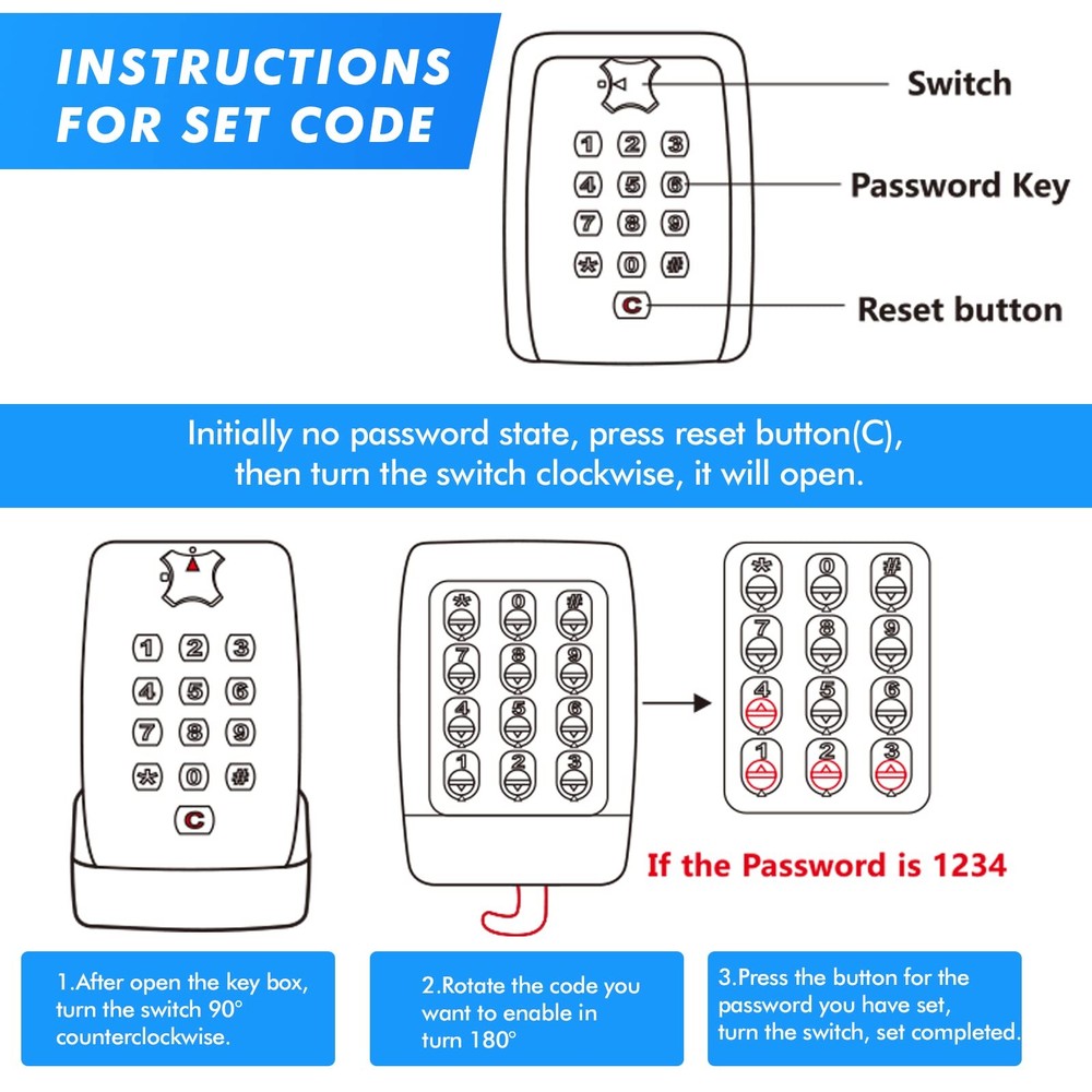 Key Lock Box, Wall Mounted Key Storage Box with 12-Digit Keyboard Combination...