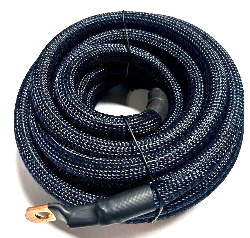 0 Gauge BLUE/BLACK Snakeskin Power Gr 100% OFC Copper Cable 1/0 AWG W/TERMINALS