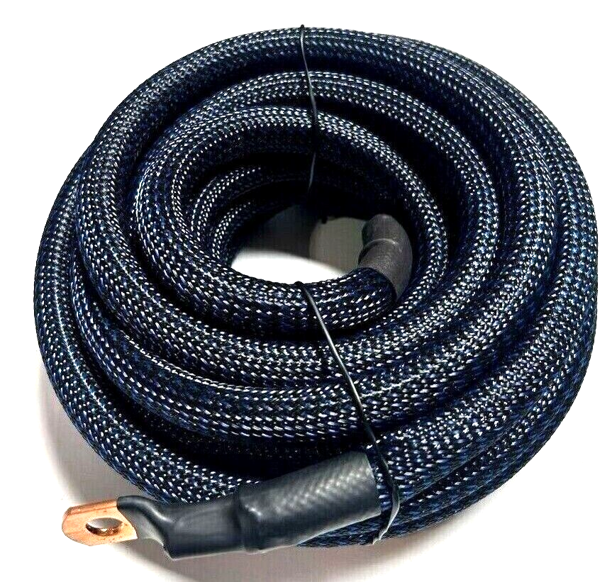 0 Gauge BLUE/BLACK Snakeskin Power Gr 100% OFC Copper Cable 1/0 AWG W/TERMINALS