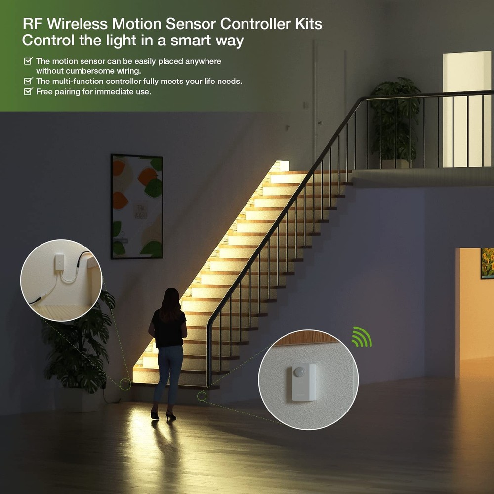 RAYZEEK Wireless Motion Sensor Controller Kit - No Wiring Mini PIR Sensor Swi...