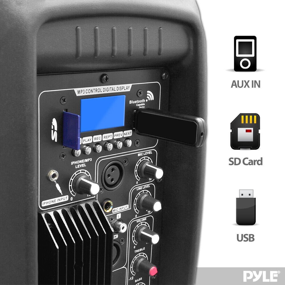 Pyle 10'' Powered 2-Way Speaker MP3 USB SD Input + Bluetooth & Record