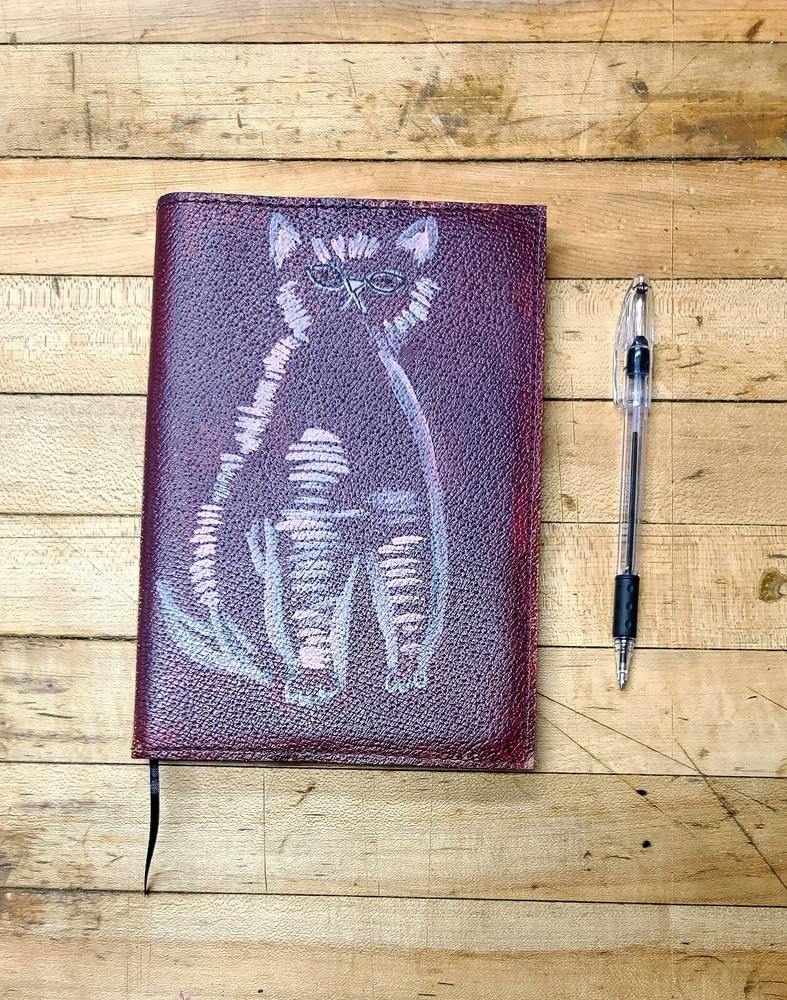 Grumpy Cat Hand Painted Leather Journal- Refillable Valentines Gift