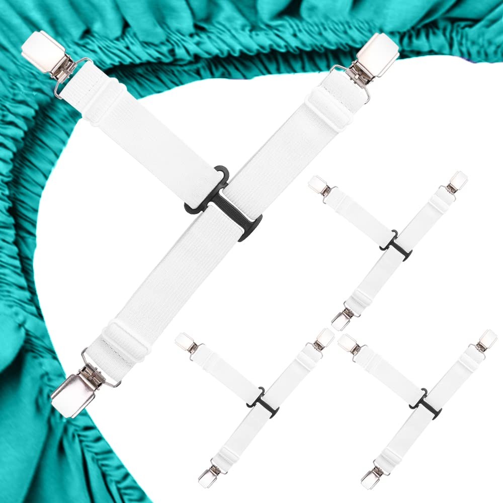 MENDENG Bed Sheet Straps Queen Fitted One Size, White