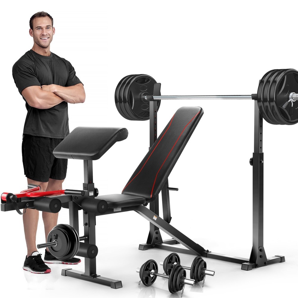 900LBS Olympic Weight Bench Set Adjustable Multi-Purpose Workout Bench Strength
