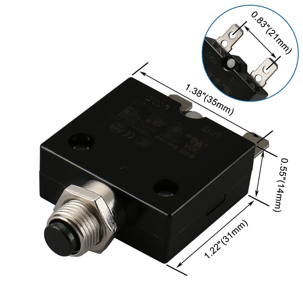 30A Thermal Overload Switch Protector Push Button Reset 125/250VAC/50VDC