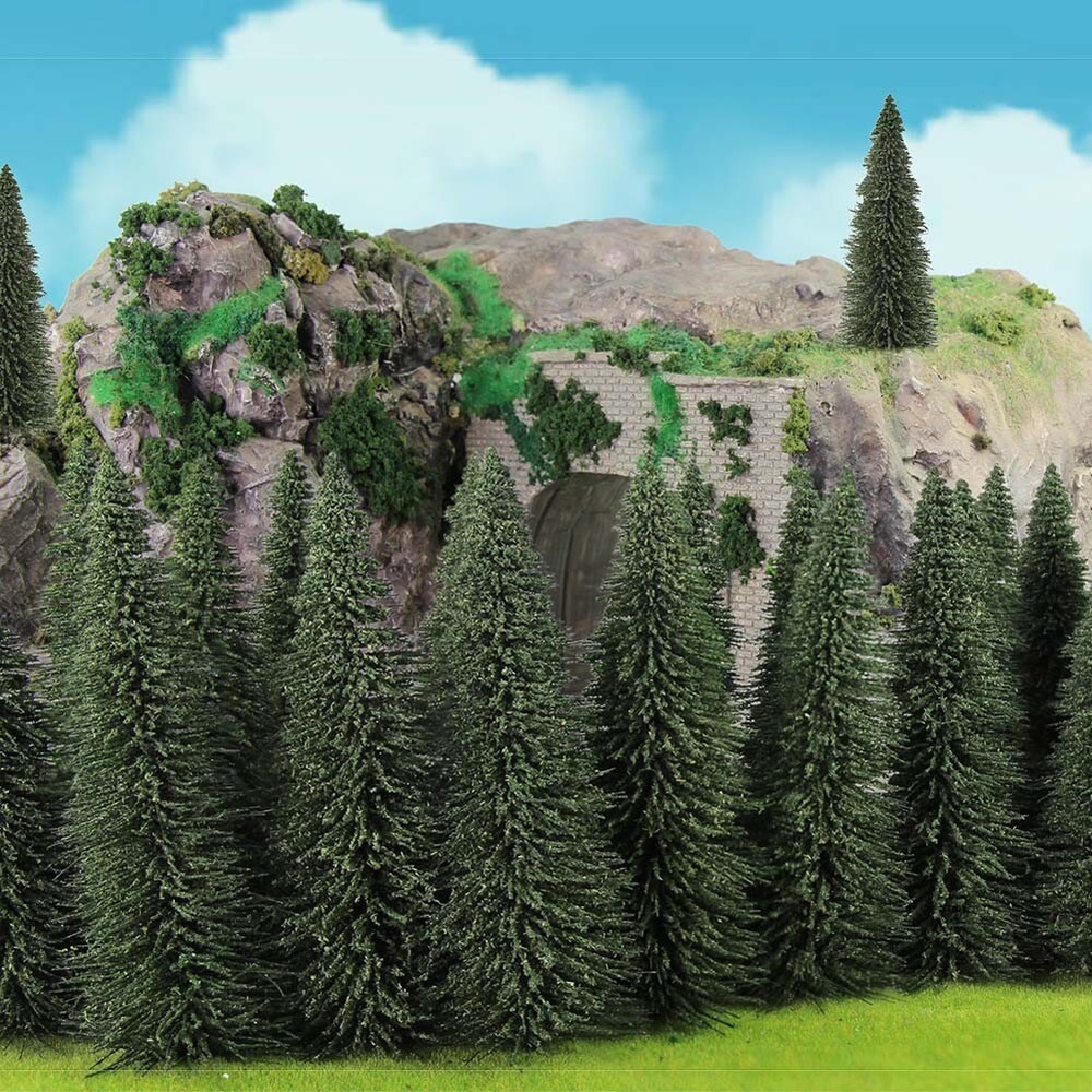 20pcs Model Pine Trees 10cm Deep Green Pines For OO Scale Model Railroad Layout