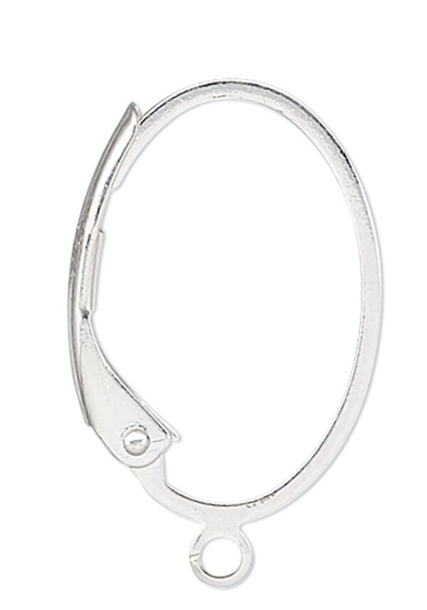 Ear Wire, 100 Silver Plated Brass 19.5mm Flat Wire Oval Leverback with Open Loop