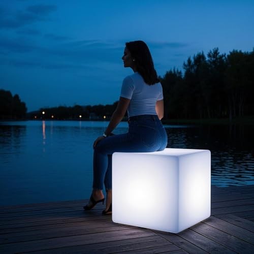 20-inch LED Lighted Cube Table, Large LED Cube Chair Light, Table Cube 20-inch