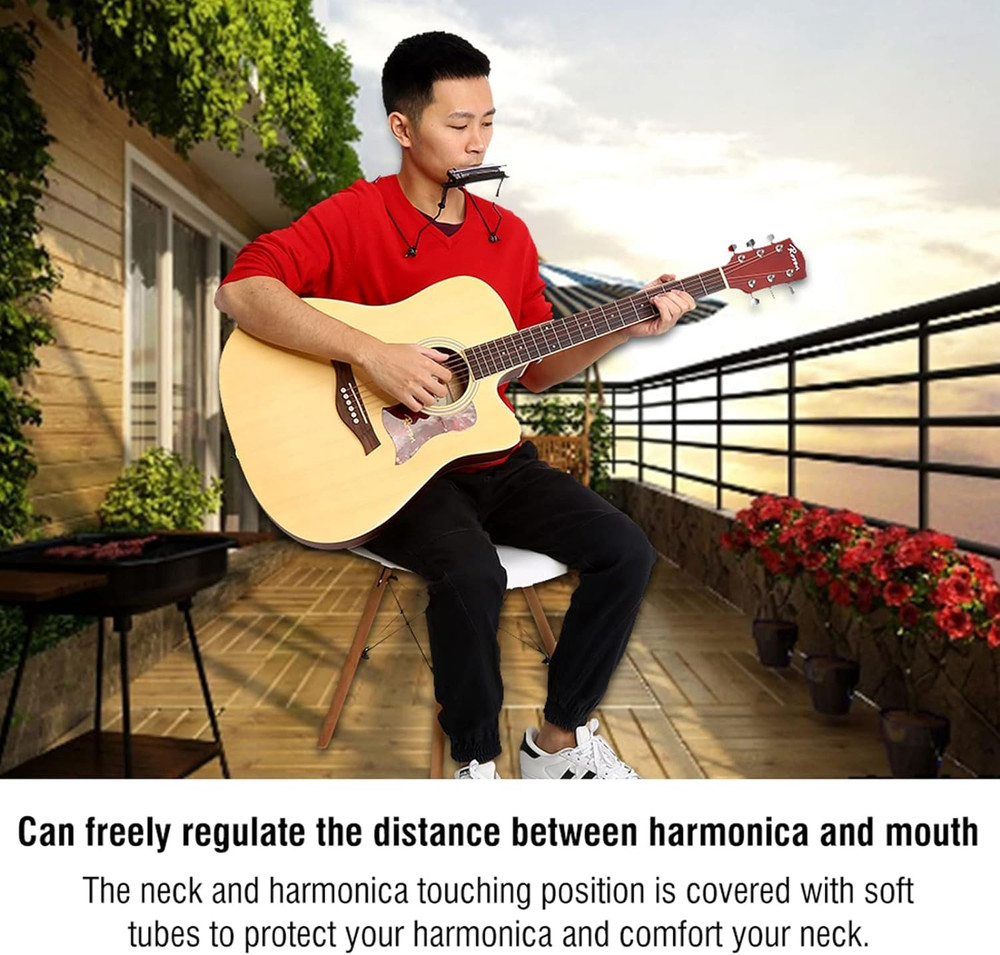 Harmonica Holder, Adjustable Metal 10 Holes Harmonica Neck Holder Rack Support A